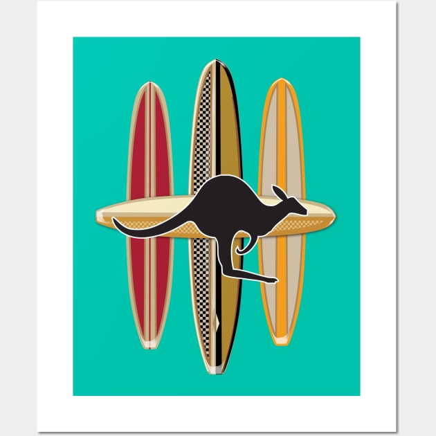 Surfing Kangaroo Wall Art by Midcenturydave